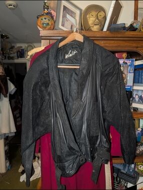 Winlit Black Textured Leather Jacket for Women
